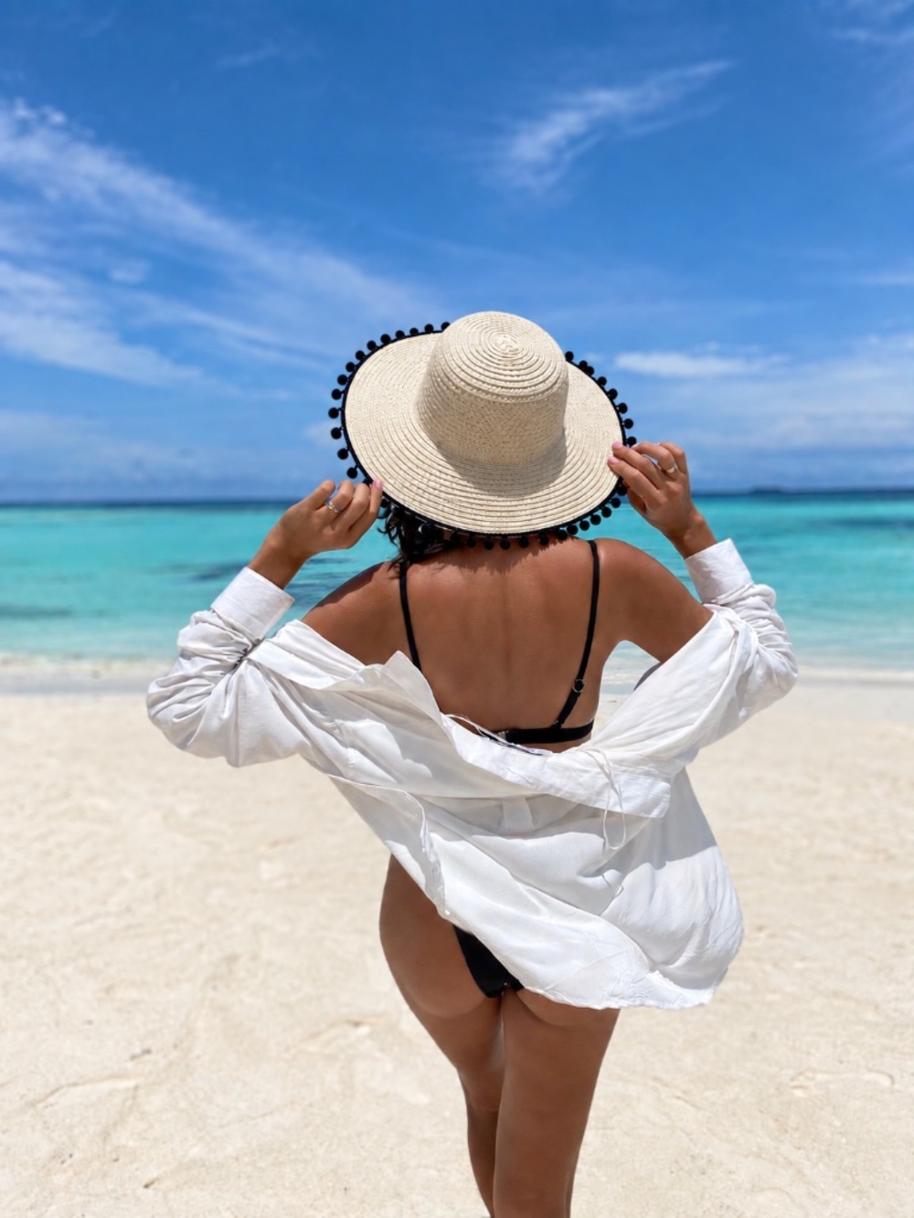 J. By J. Crew wide brim Pom Pom straw hat